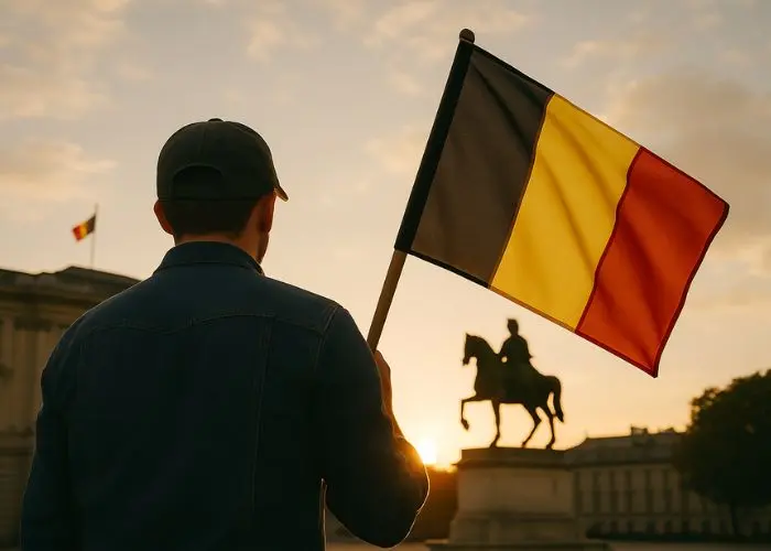 Alexis Tenant un Drapeau Belge